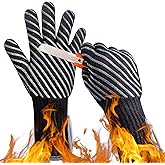 HandLove BBQ Gloves, Oven Gloves with Fingers –1472℉ Heat Resistant Gloves for Grilling | Aramid Retardant Non-Slip Grip, Bamboo-Lining Fire, Black,L