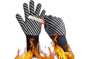 HandLove BBQ Gloves, 1472°F Aramid Heat Resistant Grilling Gloves, Breathable Bamboo-Fiber, Long Cuff Oven Mitts Heat Resistant Cooking, Barbecue, Frying, Baking, Cut Resistant, Easy Removal, S/M