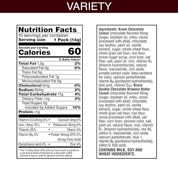 KRAVE DUO SNAX CEREAL SNACKS, KIDS SNACKS, LUNCH SNACKS, CHOCOLATE AND DOUBLE CHOCOLATE BROWNIE BATTER, 5OZ BOX (10 POUCHES)