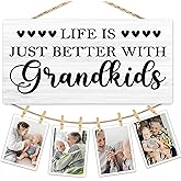 Hiuwevt Grandkids Grandparents Picture Frame Photo Hanging Display, Grandparents Grandma and Grandpa Gifts, Life Is Better with Grandkids Picture Board Photo Holder for Wall Decor