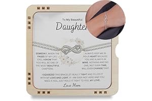 Happy Hamp To My Beautiful Daughter Always Keep Me in Your Heart Love Mom, 925 Sterling Silver Infinity Bracelet with message card, Festival Gift for Daughter (From Mom)