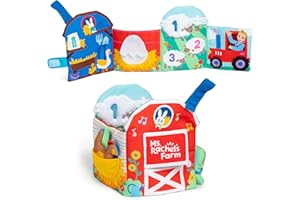 Ms. Rachel Official Sensory Learning Farm, Foldable Soft Baby Book with Plush Cow, Infant Educational Toys for Babies Ages 3 