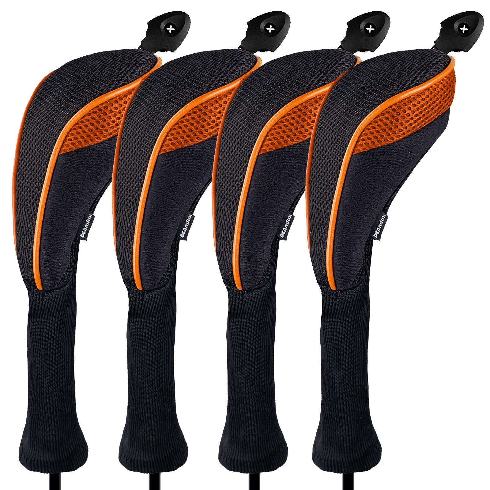 Andux Long Neck Golf Hybrid Club Head Covers with Dial No. Tag CTMT-01 (Black/Orange,4pcs)