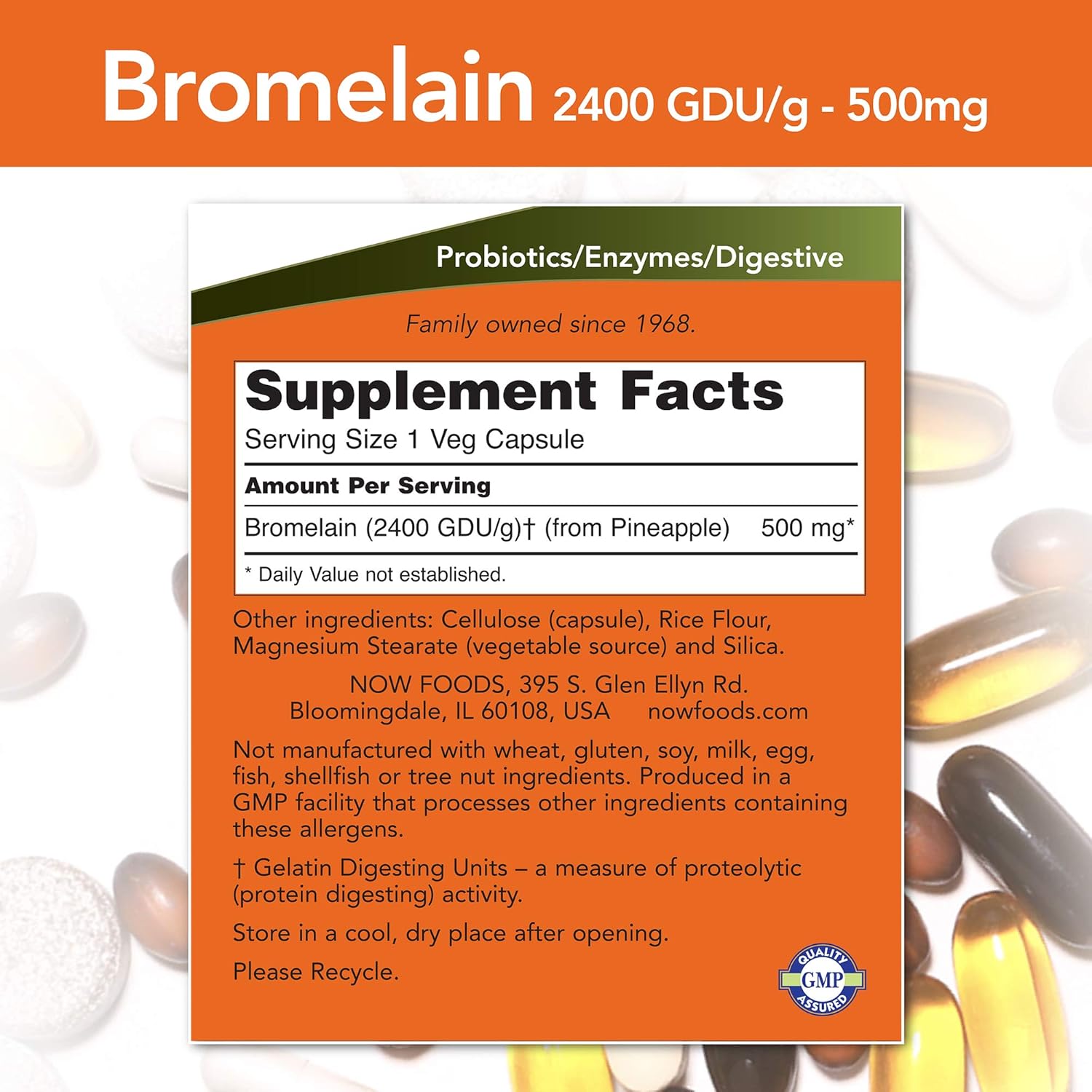 NOW Supplements, Bromelain (Natural Proteolytic Enzyme) 2,400 GDU/g - 500 mg, Natural Proteolytic Enzyme*, 120 Veg Capsules: Health & Personal Care