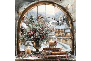 MYBISYMQQ Christmas Stamping Cross Stitch Kit Winter Snow Landscape, Counting Cross Stitch Kit for Adult Beginners, Full Line DIY Cross Stitch Stitching Kit for Home Decor Cross Stitch Patterns 13.7x13.7 inches