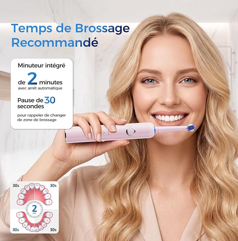 Brosse À Dent Électrique Rotatives pour Dents Sensibles, Rose