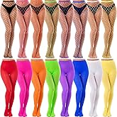 Cuffbow 16 Pairs Women's Opaque Colored Tights Pack 8 Neon Solid Color High Waist Tights Stockings 8 Fishnet Stocking