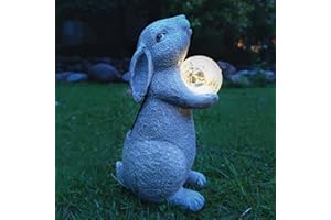 VIVICOMFY Solar Rabbit Statue Garden Decor -Rabbit Lover Gifts, with Gazing Solar LED Lights Ball Bunny Decoration for Garden Yard Patio Lawn Balcony - Gifts for Mom Grandma