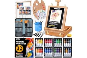 ARTALLY 66-Piece Acrylic Painting Kit with Desktop Easel,32 Colors Acrylic Paint Set(22ML), Paint Brush Set & Case, Brush Basin, Complete Art Supplies Painting Set for Adults, Artists, Beginners
