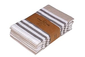 Urban Villa Kitchen Towels,Horizontal Stripes,Premium Quality,100% Cotton Dish Towels,Mitered Corners,Ultra Soft (Size: 20X30 Inch), Taupe/Choclate, Highly Absorbent Tea Towels (Set of 6)