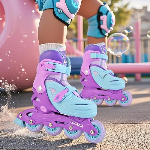 LOCAVUN Adjustable Light up Inline Skates for Kids, Hard Shell