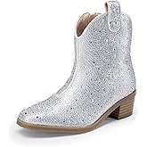 DREAM PAIRS Girls Cowgirl Cowboy Rhinestone Boots Ankle Low Heel Dress Booties
