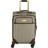 London Fog Cambridge 20" Expandable Spinner Carry-On Softside Suitcase with Padded Laptop Compartment, Olive Houndstooth