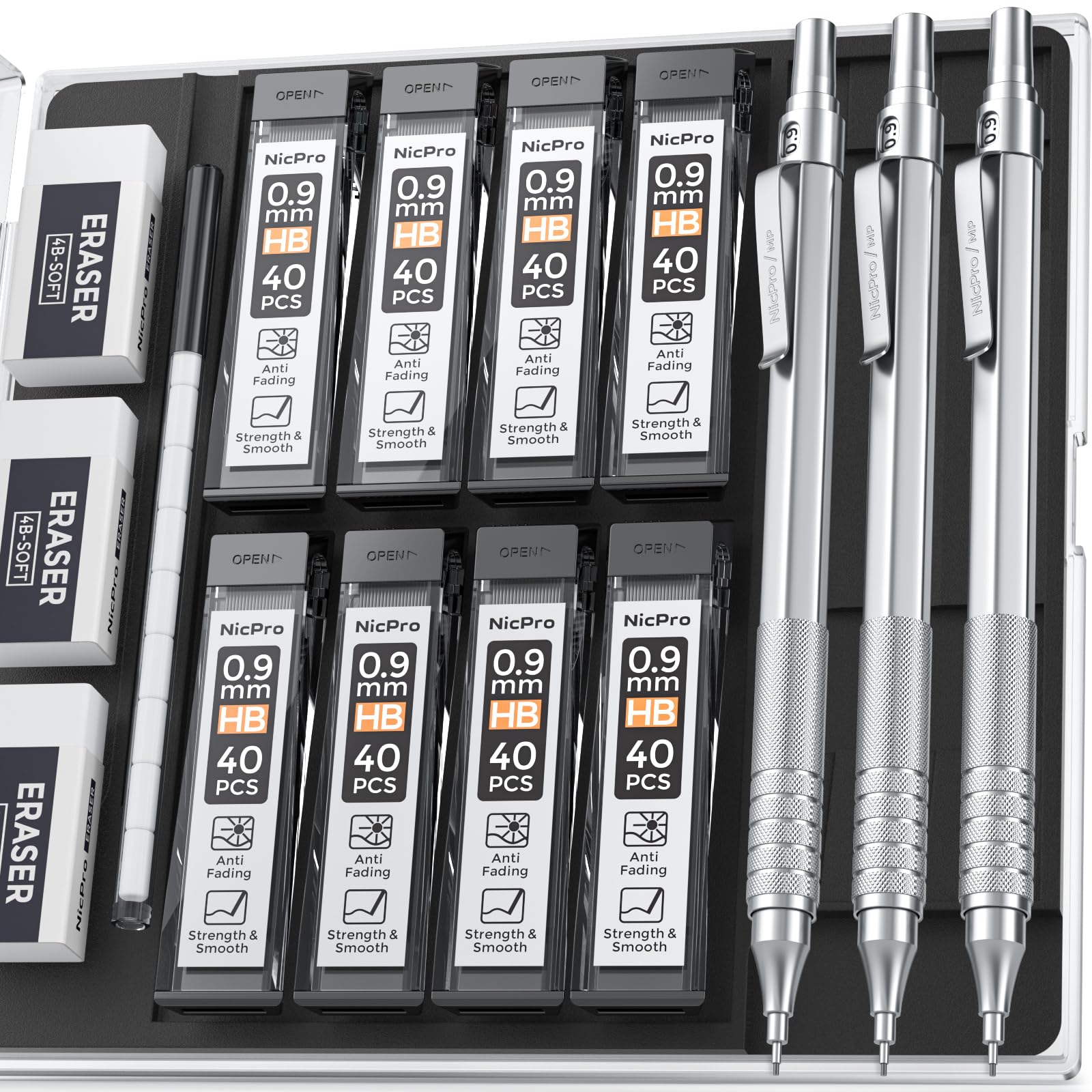 Nicpro Metal 0.9 mm Mechanical Pencils Set with
