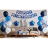 11th Birthday Party Decoration for Boys, Happy Birthday Banner Blue Number 11 Birthday Balloons 11th Birthday Latex Confetti Balloon for Boys Him Son 11 Years Old Birthday Decoration Supplies (11th)