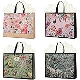 4 Pack 12.5" Gift Bags Medium Size - Includes Tissue Paper & Cards, Reusable Non-Woven Gift Bags with handles for Birthday, Party, Baby Shower, Wedding, Bridal Shower, Anniversary 12.5in×11in×3.9in