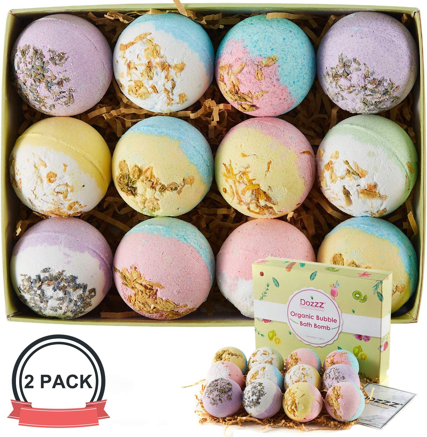 DOZZZ Bath Bombs Gift Set with Organic Essential Oils & Natural Dry Flowers Inside Fizzies Spa Bubble for Girlfriend Women Birthday Mothers Day 2.8oz x 24 Set