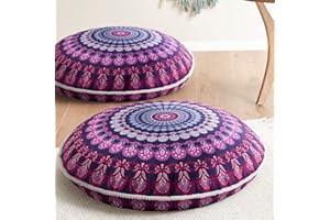 Codi Meditation Floor Pillow Set of 2, Round Large Pillows Seating for Adults, Bohemian Mandala Circle Cushion for Outdoor Fireplace Yoga Living Room, 32 Inch, Memory Foam Added, Purple Orchid New