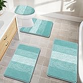 Bsmathom Bath Rug Set 4 Piece with Toilet Lid Cover and Rug Set, Non Slip Absorbent Bath Mats for Bathroom Floor, Machine Washable Bathroom Rugs with U-Shaped Contour Toilet Mat, Teal