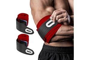 Jaffick Elbow Wraps for Weightlifting (1 Pair) - Double-Layer Reinforced 40'' Elastic Elbow Brace Compression Strap & Gym Joint Support Brace - for Bench Press, Powerlifting, and Pressing