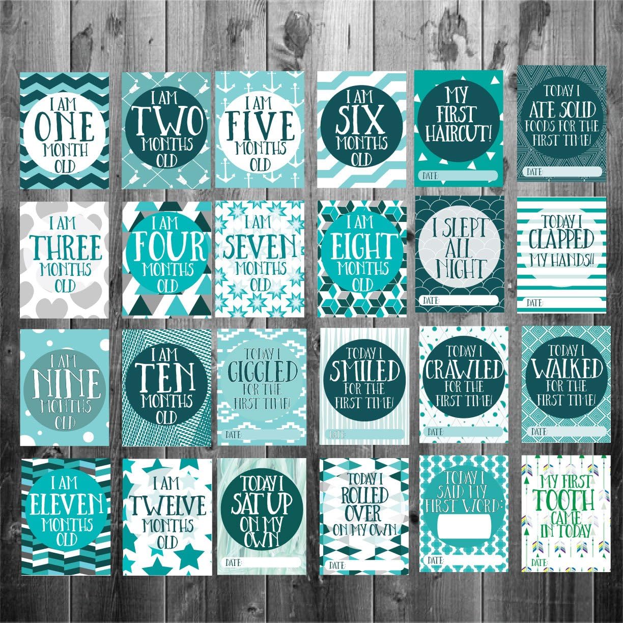 24 Green Monthly Milestone Cards-Monthly Baby photo cards- Baby Boy