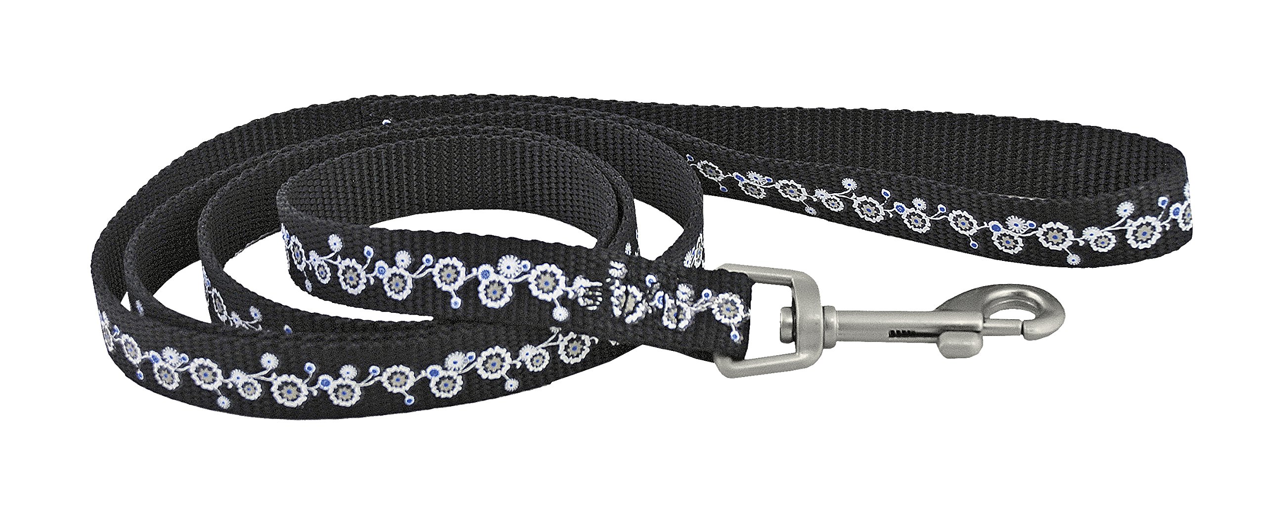 CHAPUIS SELLERIE Nylon Guitar Strap for Dogs with Flowers Design Width 15 mm Length 1.20 m Size S Black
