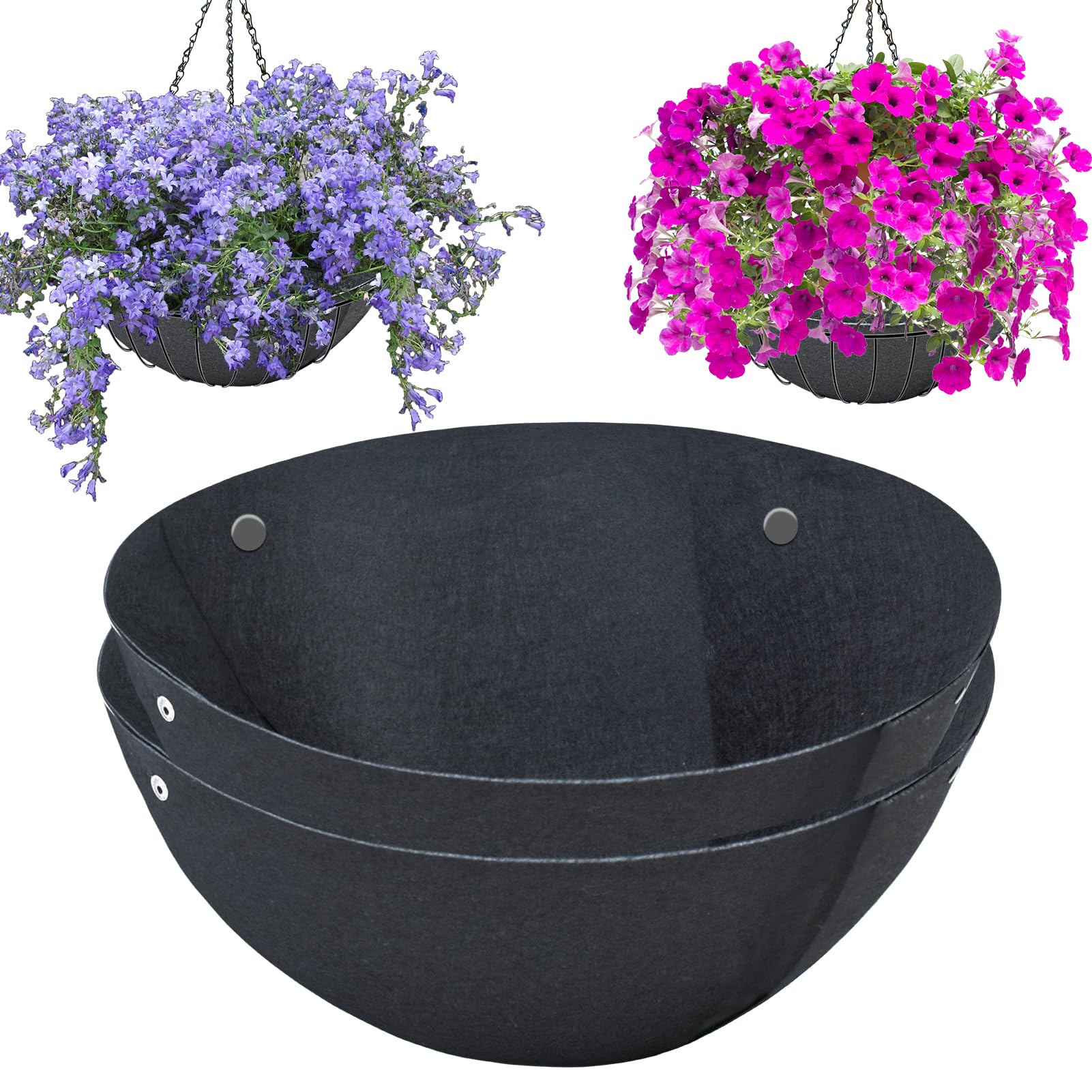 Udewo 2PCS 41cm/16Inch Round Hanging Basket Liners Fabric Hanging Plant Liners Non-Woven Planter Liners Black Felt Liners Replacement Inserts for Garden Flower Pot Outdoor Plants - Avoid Bird Nesting