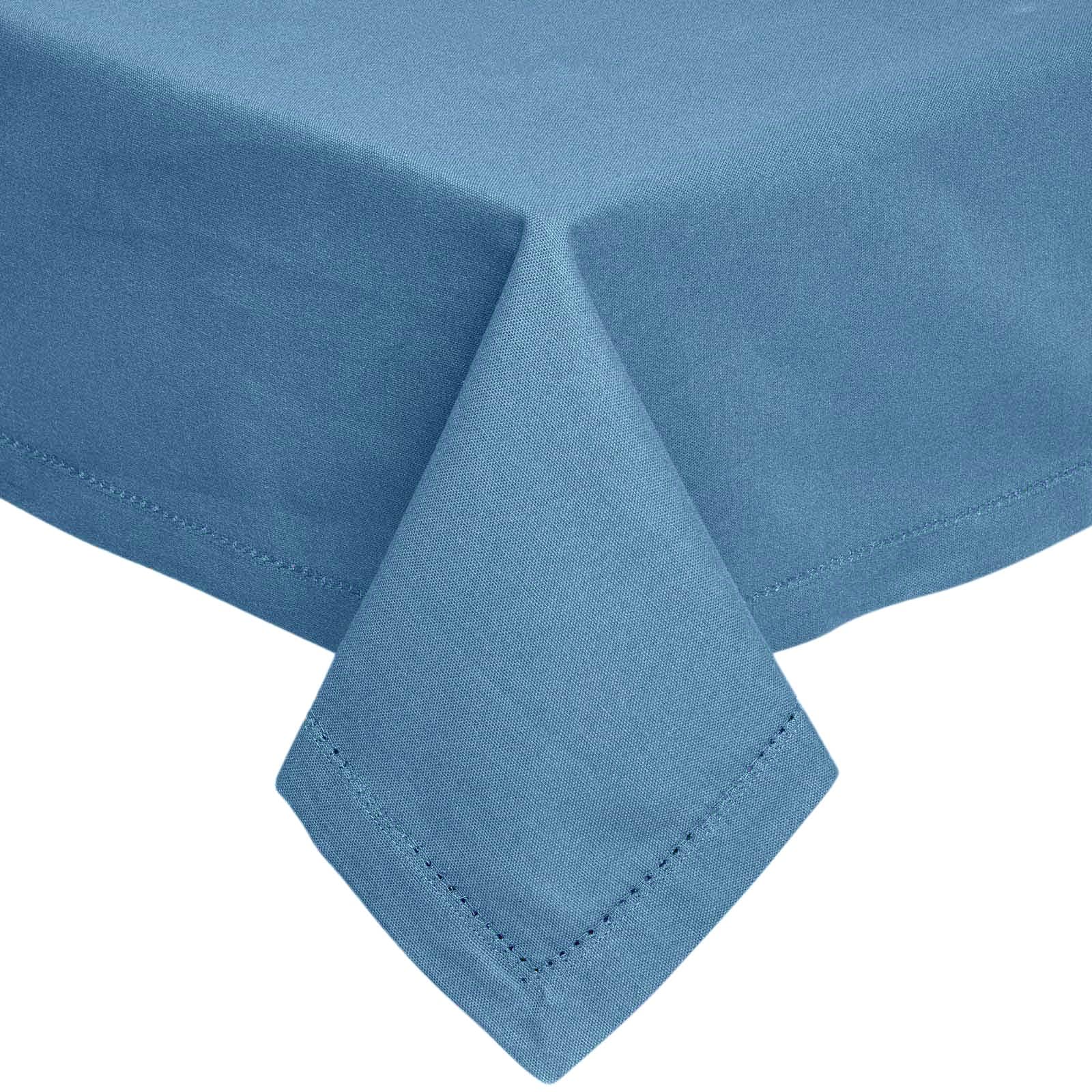 HOMESCAPES Blue Table Cloth, Plain Cotton Tablecloth, Square, Handcrafted & Durable Dining Table Cover with Hem Stitch, Hypoallergenic, Washable, Air Force Blue - 137 x 137cm