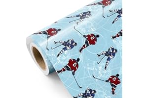 WRAPAHOLIC Ice Hockey Wrapping Paper Roll - Mini Roll - 17 Inch x 16.5 Feet - Blue Ice Hockey Player Winter Sports Wrapping P