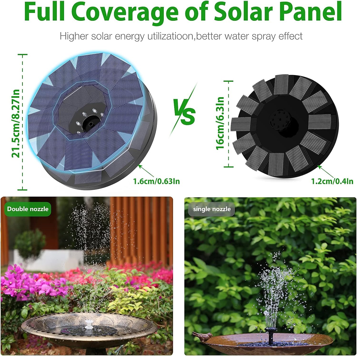AISITIN 5.5W Solar Fountain Pump with LED Lights, Solar Powered Water Fountain Pump with 3000mAh Battery and 7 Double Sprayer Nozzles Floating Solar Fountain for Bird Bath, Garden, Pond, Pool, Outdoor: Kitchen & Dining