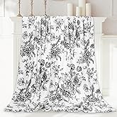 JarThenaAMCS Floral Fuzzy Blanket Black Flower Throw Blanket Vintage Chinoiserie Soft Cozy Flannel Blanket for Home Bed Sofa Couch Chair, 50 x 60 Inch