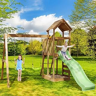 Spielturm Adventure Klettergerüst Schaukel Rutsche Sandkasten Maße H266cm x B274cm x T357cm Holz Garten BRAST