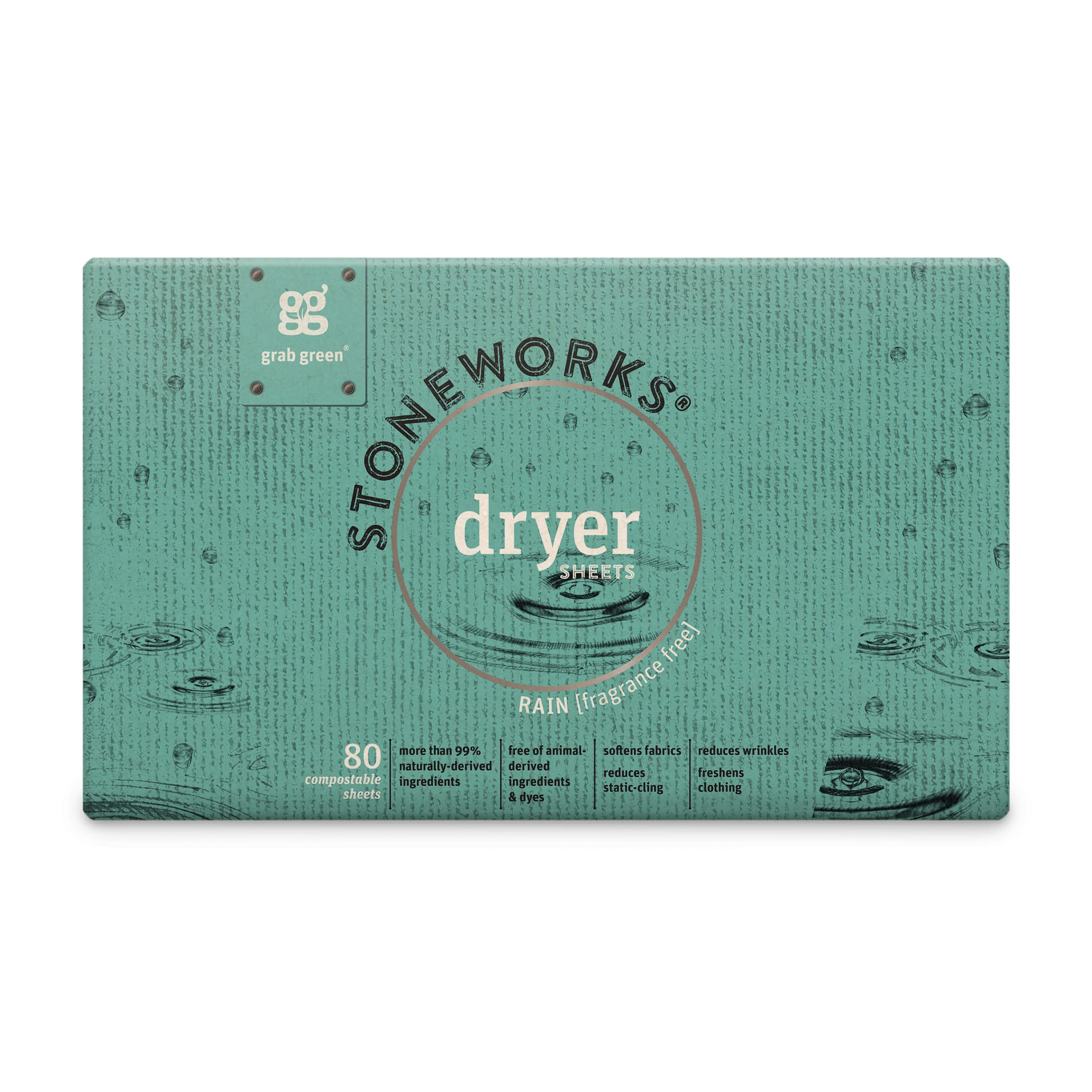 Grab Green Stoneworks Laundry Detergent Pods and Dryer Sheet Bundle, 50 Count Pods and 50 Dryer Sheets, Fragrance Free Rain Scent, Plant and Mineral Based Laundry Care Set