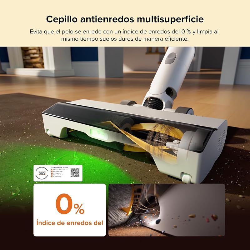 Hub de aspirador sem fios H60 com base de esvaziamento automático, bateria removível até 60 min, 115 AW para pêlos de animais, escova multisuperfície anti-emaranhados, luz LED verde