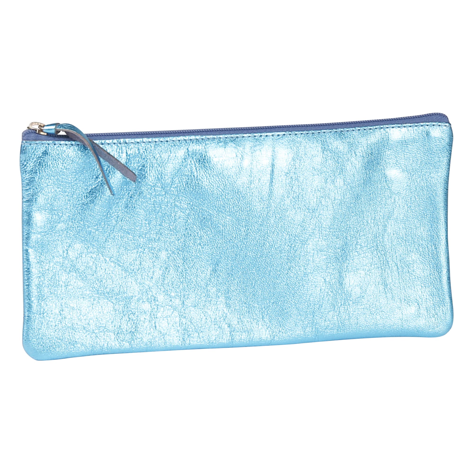 Clairefontaine 410120C - Genuine Lambskin Leather Flat School Pencil Case Turquoise Iridescent Effect 22x11 cm - School Supplies - Pencil Case - Pencil Tray