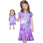 ICOSY Matching Girls & Doll Nightgowns Clothes Unicorn Pajamas Sleepwear Outfit for Girls and 18" Girl Doll