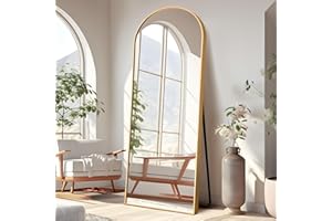 NeuType Arched Full Length Mirror Standing Hanging or Leaning Against Wall, Oversized Large Bedroom Mirror Floor Mirror Dressing Mirror, Aluminum Alloy Thin Frame, Gold, 65"x22"