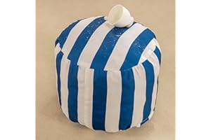 IEVENW Waterproof Round Stuffed Pouf Ottoman, Indoor Outdoor Pouf Foot Stool Storage Ottoman, Floor Poufs Foot Rest with Foam Chunk Filling, Blue