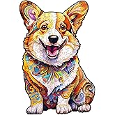 Wooden Puzzles for Adults - Advanced Clever Corgi Wood Puzzle Adult Unique Shape Wooden Jigsaw Puzzles for Adults, Wood Puzzles Adult, Corgi Gifts for Corgi Lovers, Family Puzzle 8.4 x 5.6in 90pcs