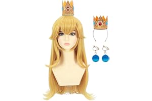 morvally Blonde Princess Synthetic Hair Cosplay Wig with Crown and Earrings Long Wavy Costume Wig Set for Girls Halloween Party