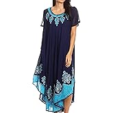 Sakkas Batik Hindi Cap Sleeve Caftan Dress/Cover Up