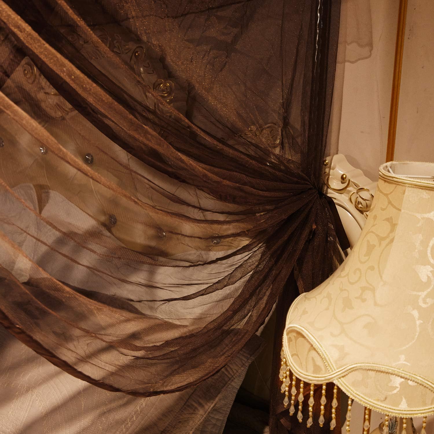 Mengersi 4 Corners Post Bed Curtain Canopy Netting Elegant Bed Drapes(Full, Black): Home & Kitchen