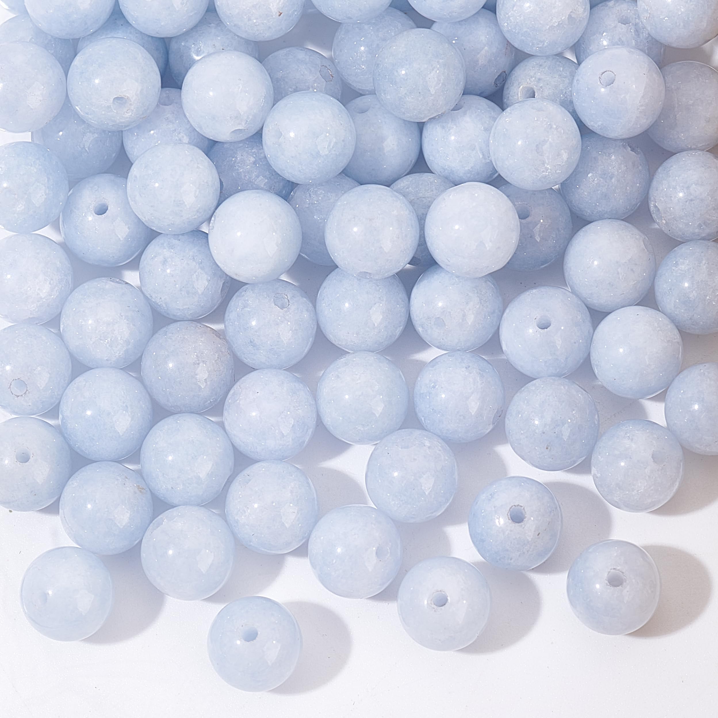 NBEADS About 90 Pcs Natural Chalcedony Beads, 8mm Natural Stone Beads Imitation Aquamarine Gemstone Bead Charms Loose Spacer Beads for Bracelet Necklace Jewelry Making