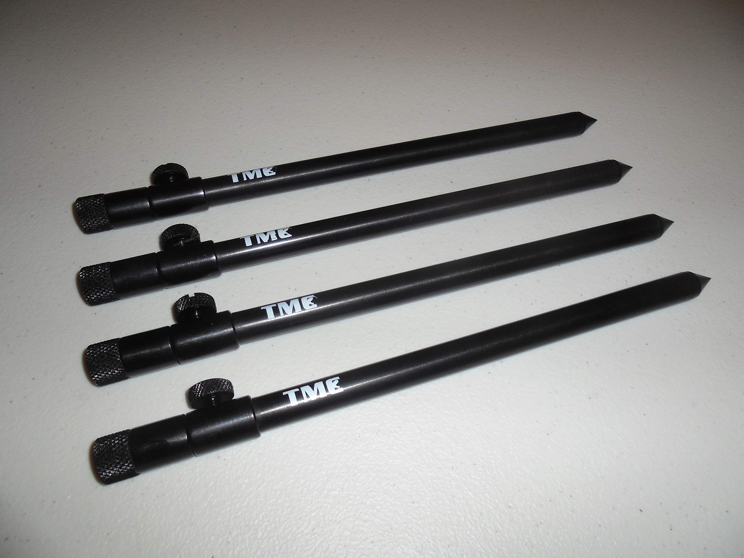 TMC 4 x Aluminium Bank Sticks 25-45 cm's. Rod Rests, Buzz Bar, Alarms. Fishing