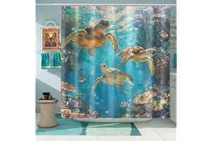 HEBDKPE Nautical Turtle Shower Curtain - Sea Turtle Shower Curtain for Kids Ocean Them Bathroom Curtains Shower Turtle Beach Decor Shower Curtain Set, 72" L x 72" W