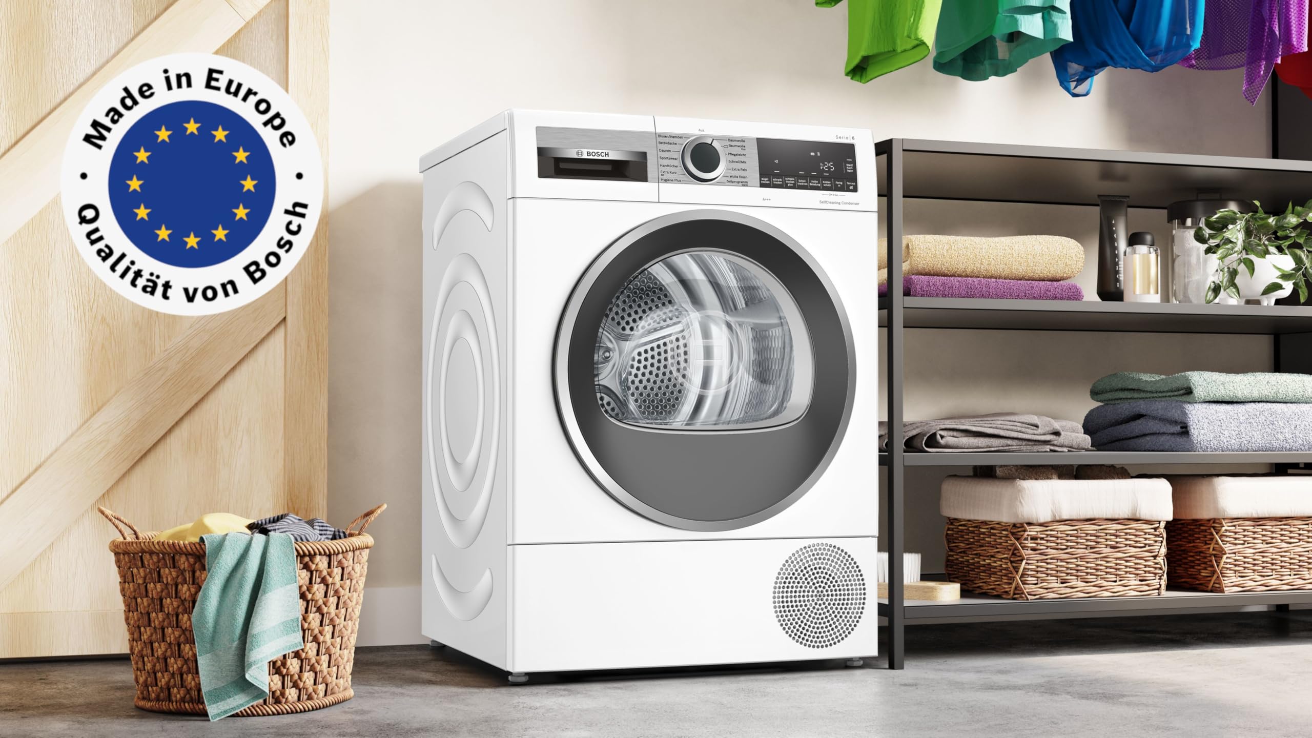 Bosch WQG235D00, Stiftung Warentest GUT (2,2)*, Serie 6, Wärmepumpentrockner 8 kg, Schneller getrocknete Wäsche, Auto Dry, Option Halbe Beladung, Sensitive Drying-System, Selbstreinigender Kondensator 3