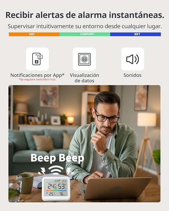 Bluetooth Estación Meteorológica para Hogar Sensor Exterior Inalámbrico, Monitor Temperatura/Humedad con Fecha y Previsión Meteorológica, 120m Bluetooth, Archivo de Datos Gratis Exportar