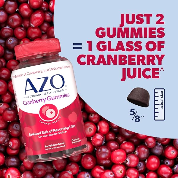 AZO CRANBERRY URINARY TRACT HEALTH GUMMIES DIETARY SUPPLEMENT, 2 GUMMIES = 1 GLASS OF CRANBERRY JUICE, HELPS CLEANSE & PROTECT, NATURAL BERRYLICIOUS FLAVOR, NON-GMO, 72 GUMMIES