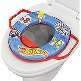 Hot Wheels Soft Potty Training Seat for Toilet with Storage Hook, Non-Slip Potty Ring with Splash Guard, Built-in Handles for Toddlers