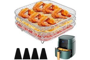 3Pcs 8 Inch Air Fryer Rack Accessories, Square Air Fryer Rack Basket Stainless Steel Stackable Airfryer Basket Trays for Phil